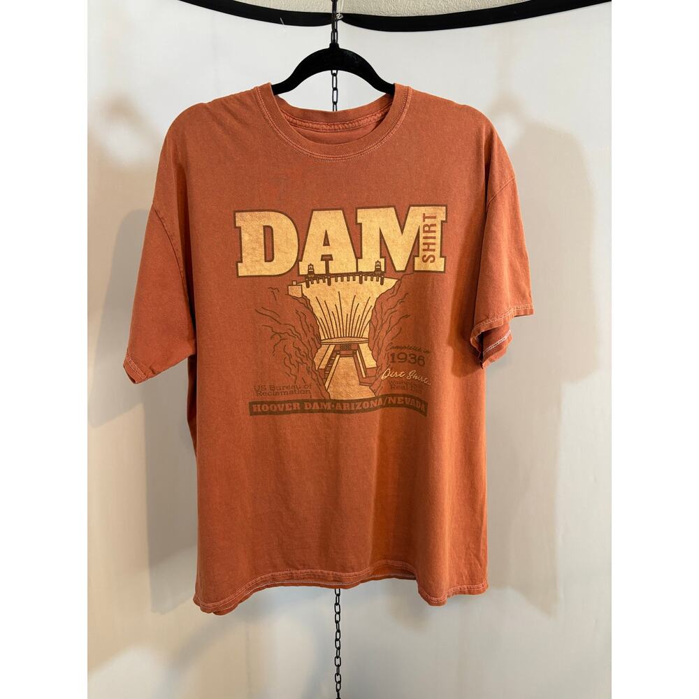 🔥SALE🔥 DAM Shirt Hoover Dam Nevada Graphic Tee Faded Rust Brown USA Mens XL